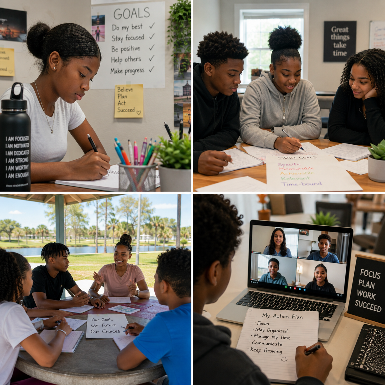 Youth setting goals, planning, and collaborating during life skills sessions